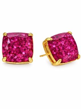 Kate Spade Large Fuchsia/Magenta Glitter Confetti Square Stud Earrings